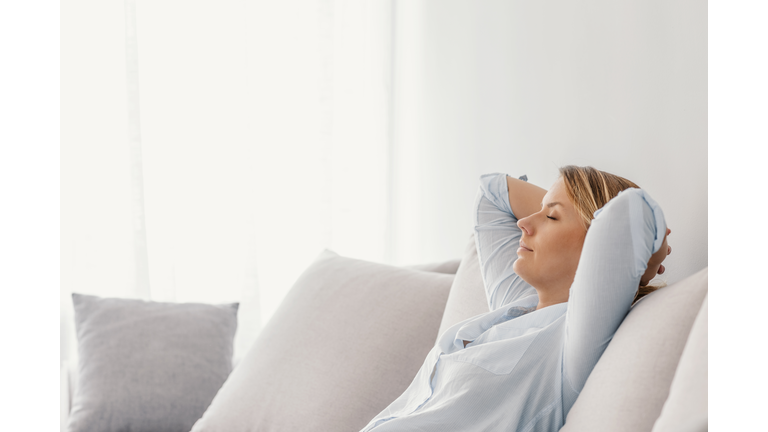 Woman sleeping on vacations in an apartment