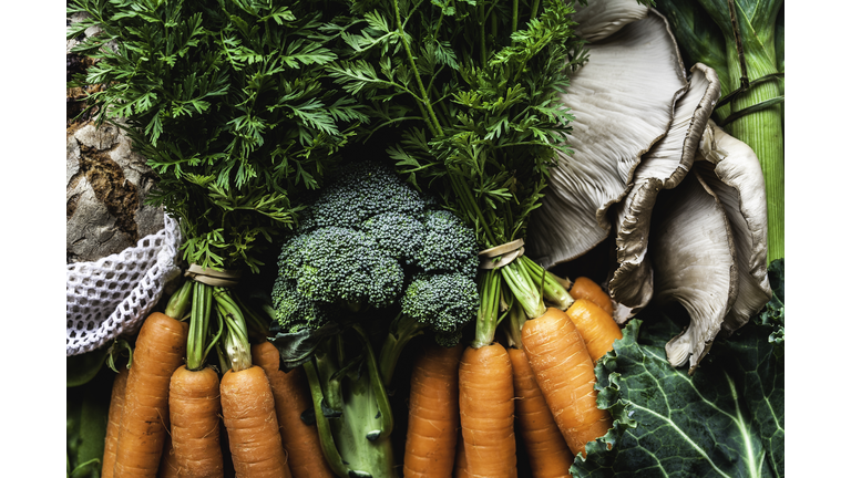 Market Vegetables and Bunches of Carrots