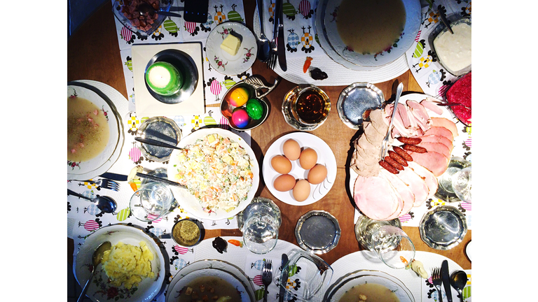 Directly Above Shot Of Easter Meal On Table