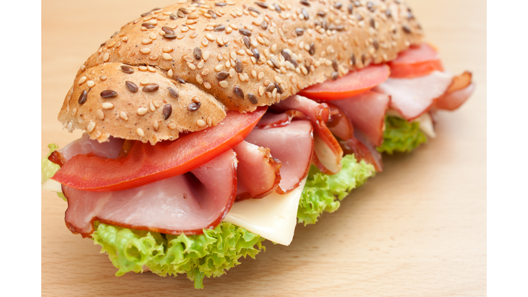 sandwich with smoked ham,cheese and vegetable