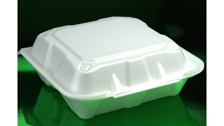 Carryout meal container with leftovers from dinner