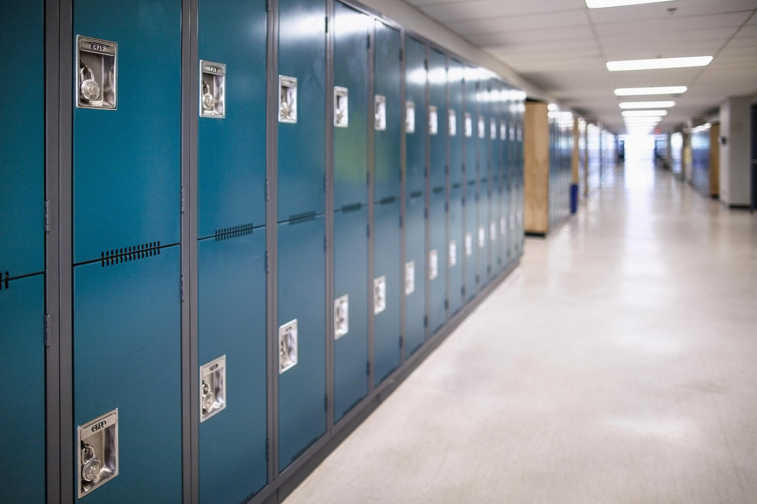 Close-up of a row of school lockers