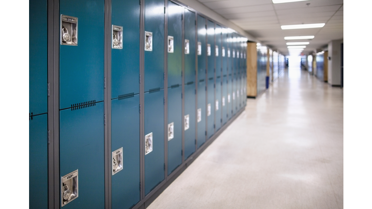 Close-up of a row of school lockers