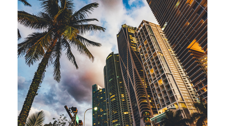 Dramatic Sunset in Miami, Florida, at Biscayne Boulevard