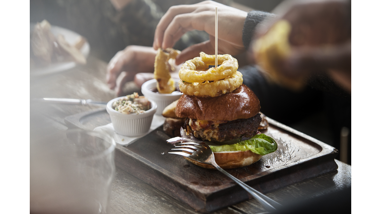 Plate of burger and fries