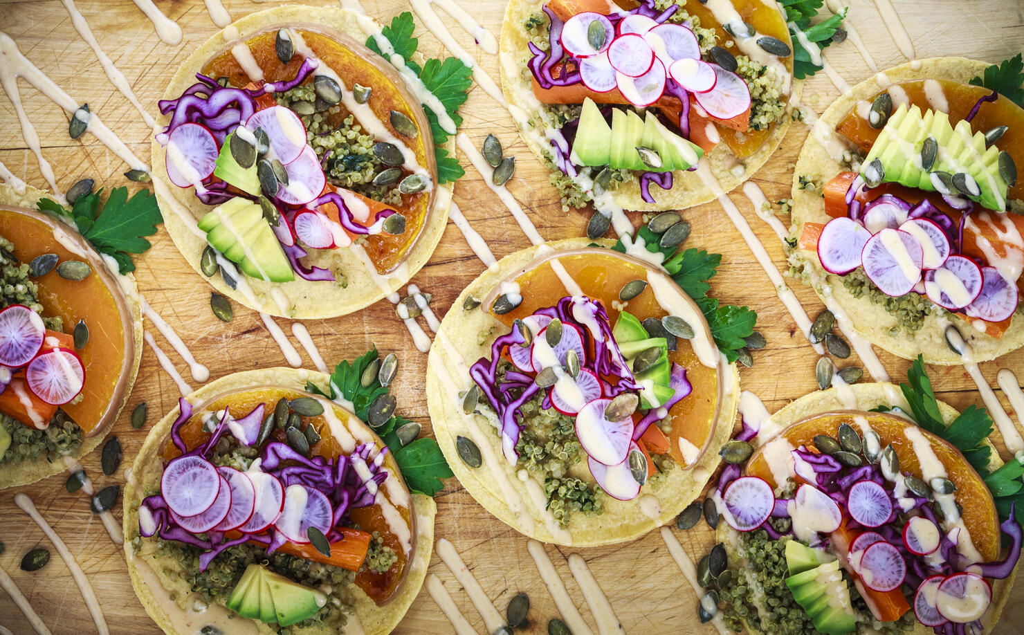 Detail of Organic Corn Tortillas with Pumpkin, Quinoa and Chipotle Mayonnaise