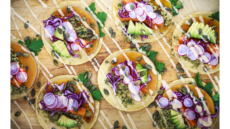 Detail of Organic Corn Tortillas with Pumpkin, Quinoa and Chipotle Mayonnaise