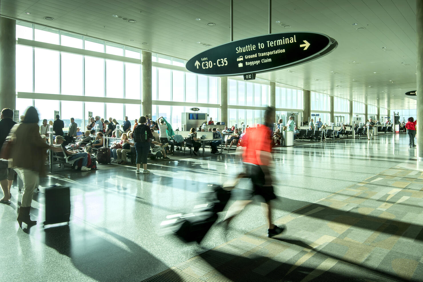 Passenger Rushing Through Airport Departure Terminal, Tampa International Airport
