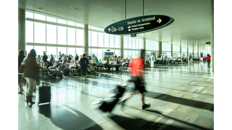 Passenger Rushing Through Airport Departure Terminal, Tampa International Airport