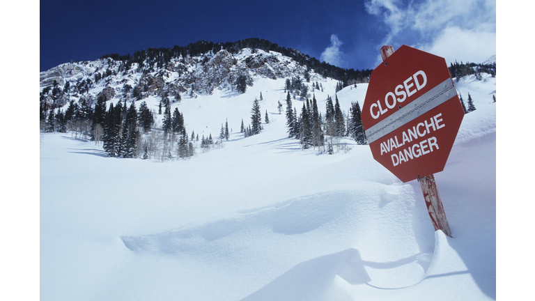 Closed Avalanche Danger Sign on Slope