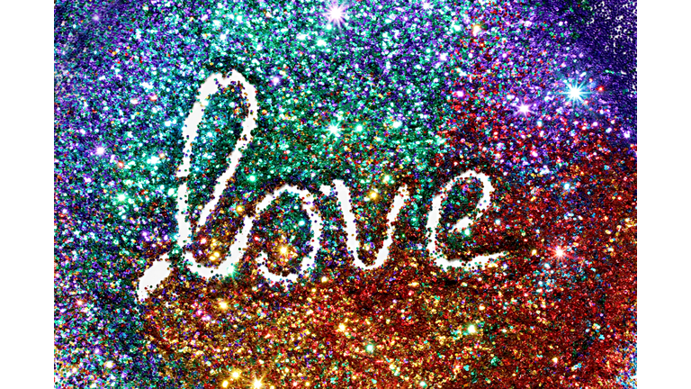 rainbow glitter love word text