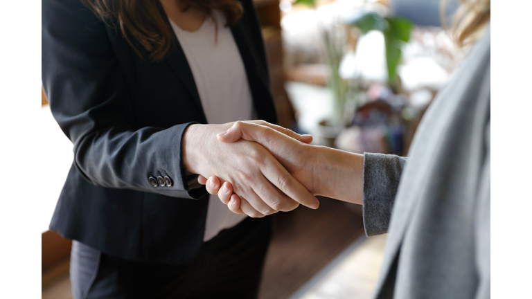 Two business women shaking hands