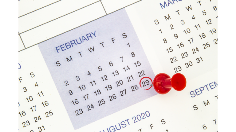 A calendar on February 29 on a leap year, leap day