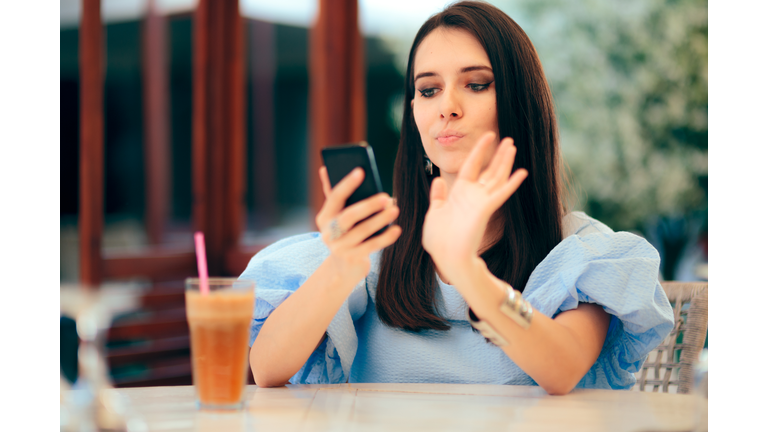 Bored Woman Swiping Men Profiles on Dating App Website