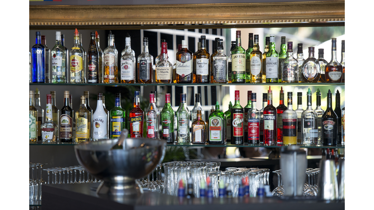 Alcohol Bottles in a Bar