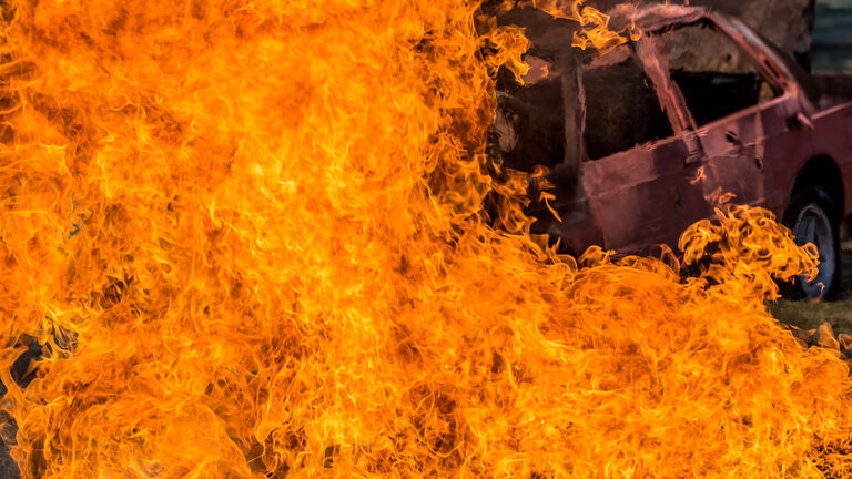 Close-Up Of Burning Car