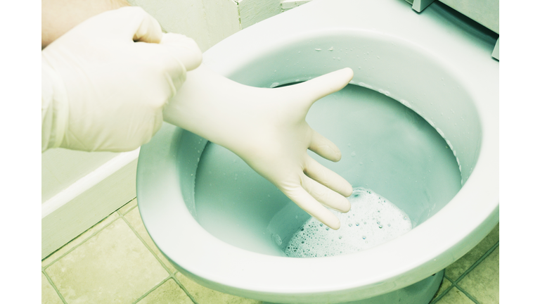 house cleaning, toilet bowl rubber gloves