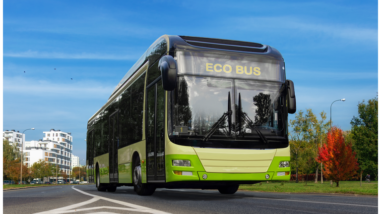 Electric bus illustration. Urban ecology green concept.