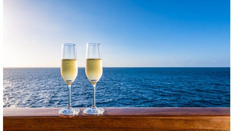 Two glasses of champagne on cruise vacation.