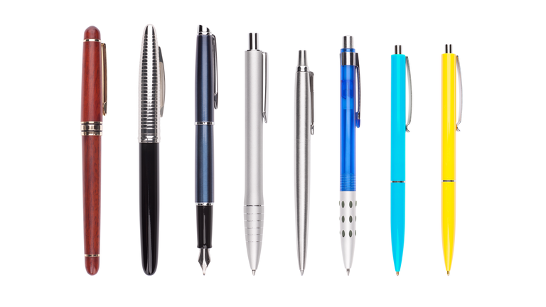Set of Eight Different Pens (clipping path)