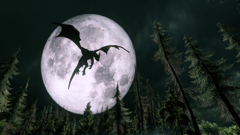 Dragon flying in the night