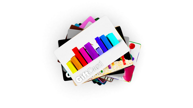 Stack of gift card designs for all people, white background
