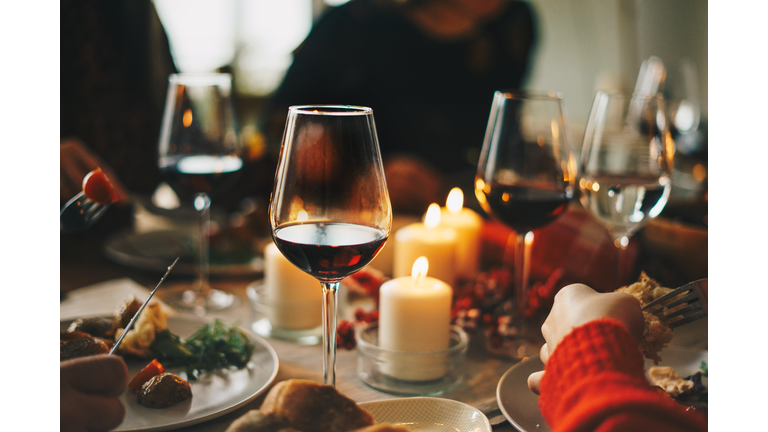 Friends enjoying a Christmas dinner together