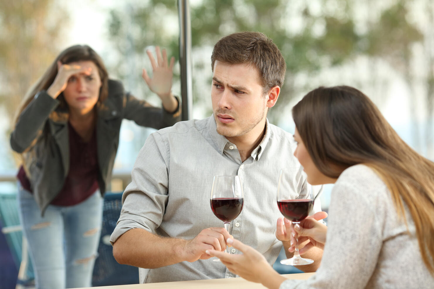 Obsessed ex girlfriend spying on a couple dating