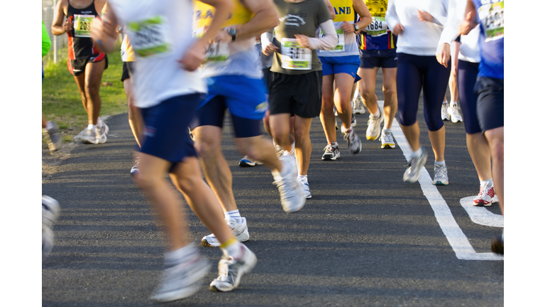 Group of runners taking a bend