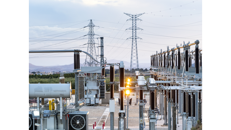 Electrical transformer of high tension in a distribution electric power station of electricity power.