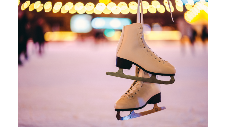 Close-Up Of Ice Skates Hanging In Rink