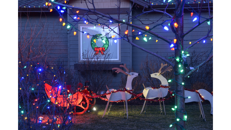 Christmas decorations at private home, Bend,Oregon,USA