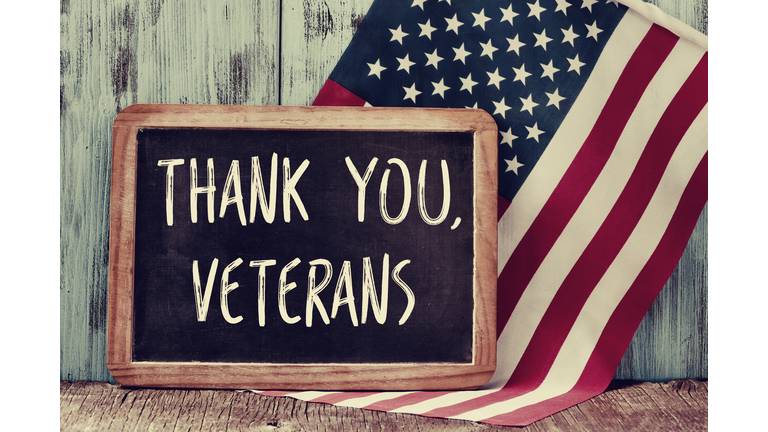 text thank you veterans in a chalkboard of the US