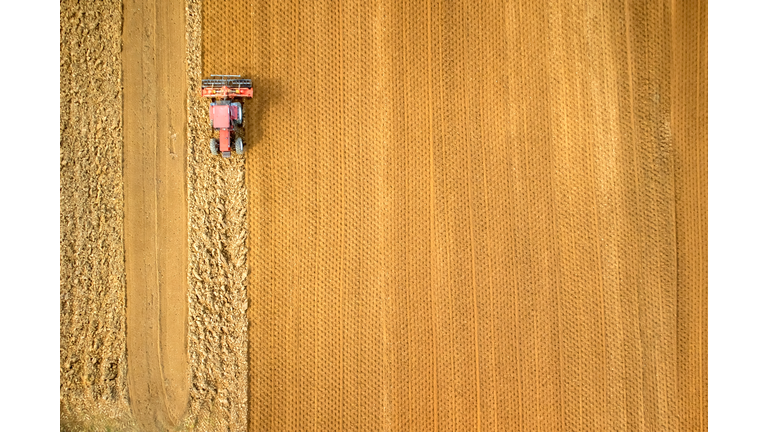 Aerial View Of Tractor On Field