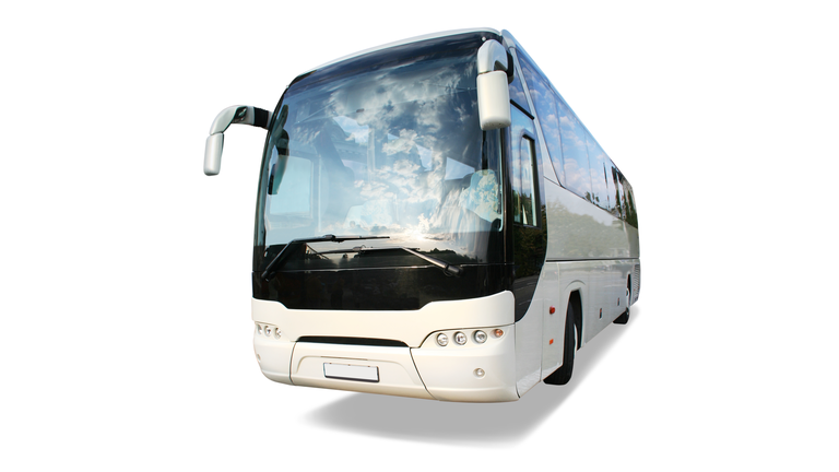 Large white travel bus on white background