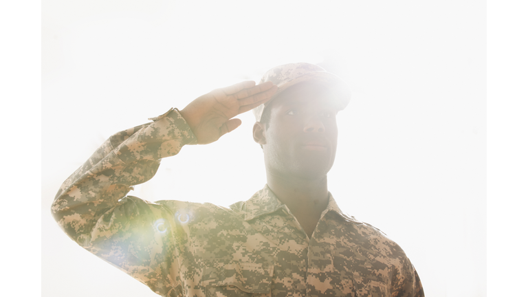 African American soldier saluting