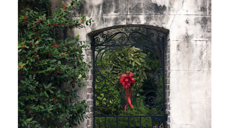 Christmas decoration on gate