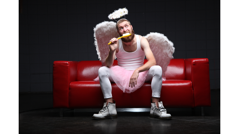 Tooth Fairy: brushing teeth with giant toothbrush