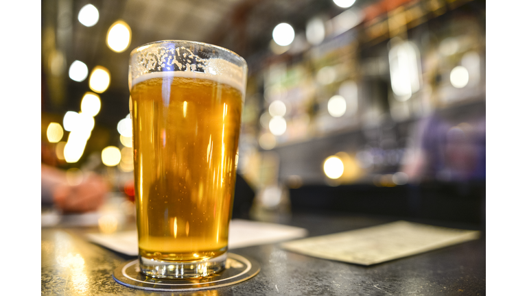 Pint of Craft Beer on Bar with Bokeh