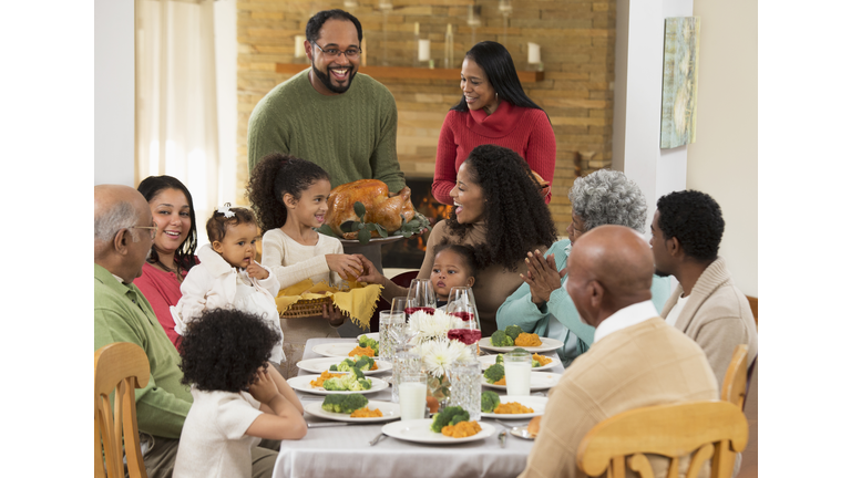 Family eating Thanksgiving dinner