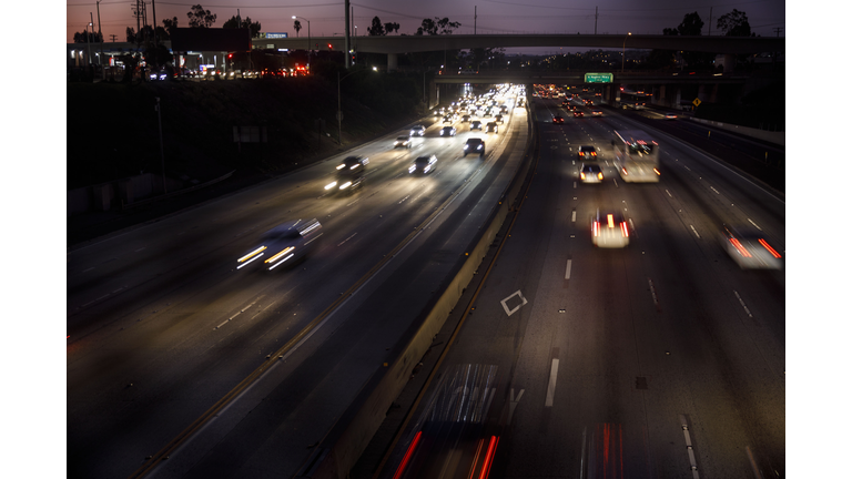 Vehicle Light Trails On The 405 Freeway