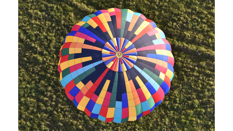 High Angle View Of Colorful Hot Air Balloon Over Landscape