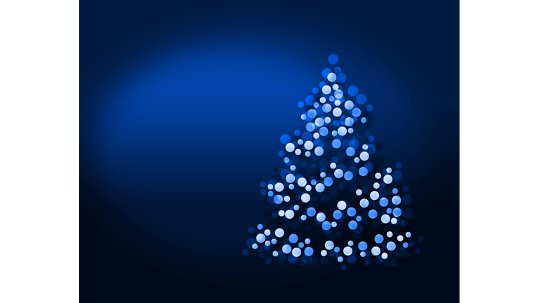 Blue christmas tree lights blurred