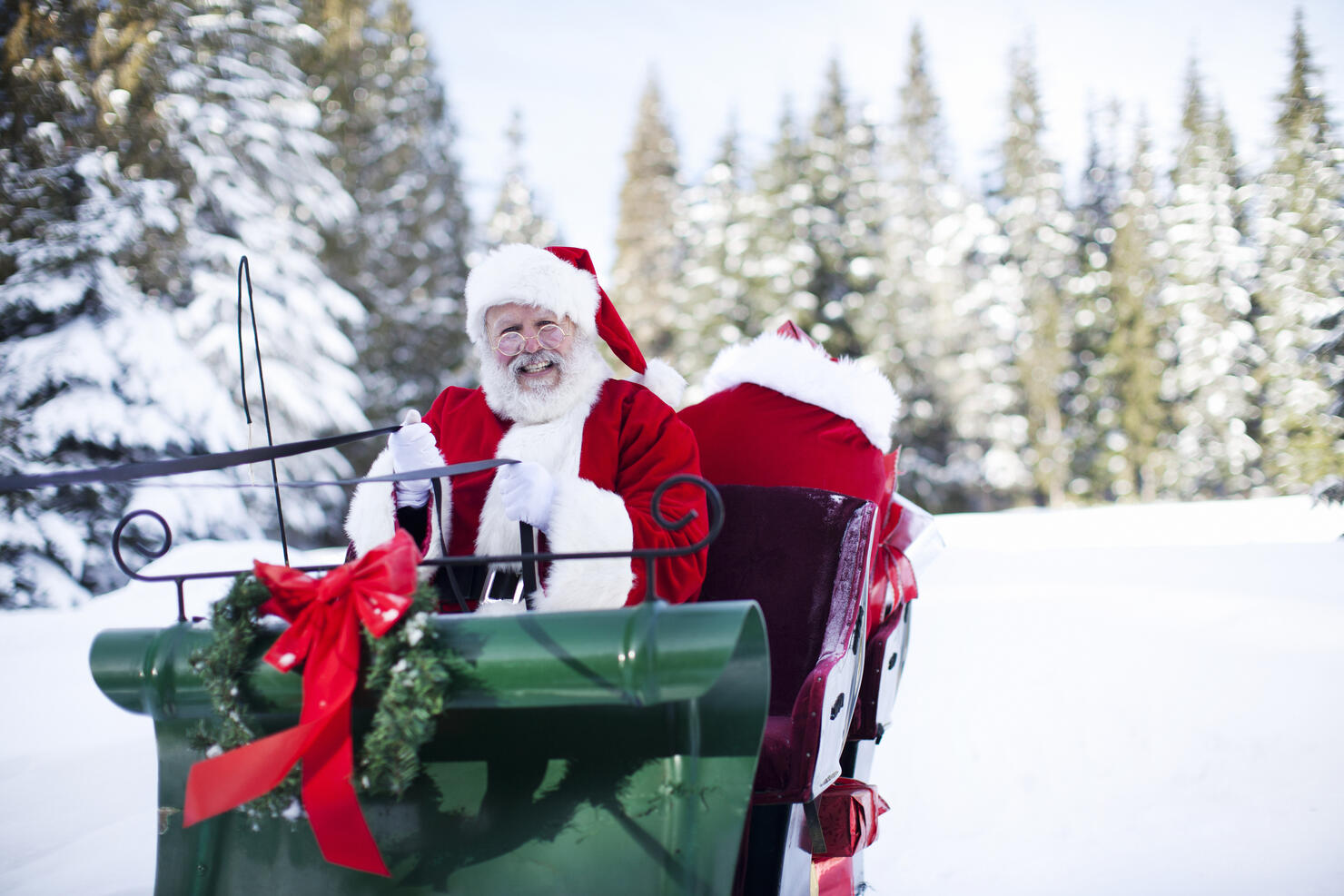 Santa Claus in His Sleigh at North Pole
