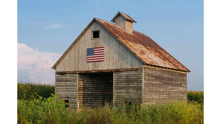 Rustic barn with American Flag