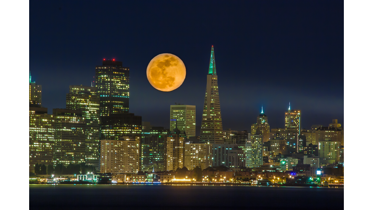 Full moon San Francisco skyline
