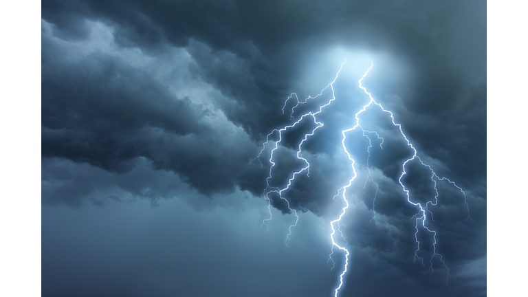 Thunderstorm lightning with dark cloudy sky