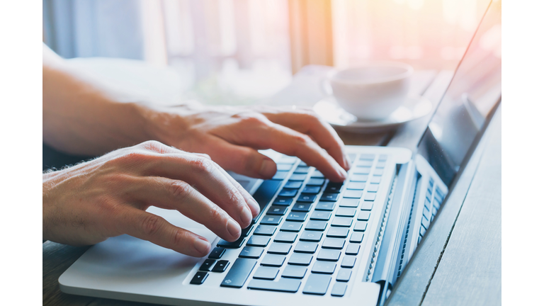 hands of business person working on computer