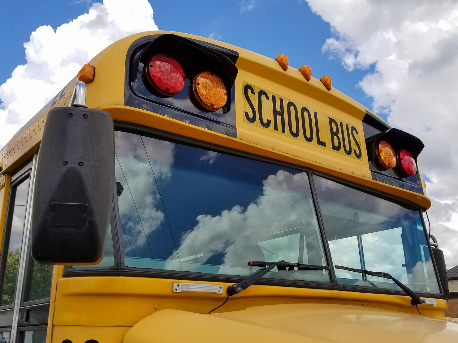 frontal view of yellow school bus