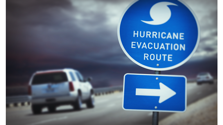 Hurricane evacuation route sign on highway